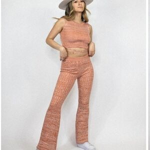 BLUE Blush Baddie Aesthetic Y2K Flare Bell Bottom Wide Leg Ribbed Knit Pants